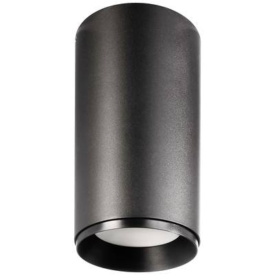Zylinderförmige, schwarze Deckenleuchte mit modernem, schlichtem Design.
