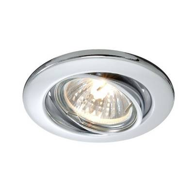 Einbauleuchte mit rundem Metallrahmen und sichtbarer Glühbirne. Ideal zur Beleuchtung von Innenräumen.