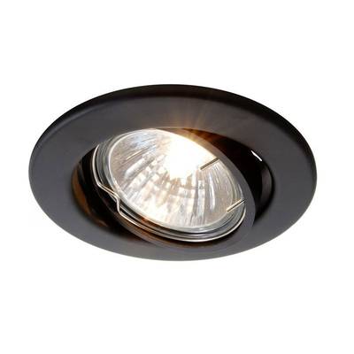Deckeneinbauleuchte mit rundem Rahmen, die leuchtet. Geeignet für Innenbeleuchtung, erzeugt fokussiertes Licht.