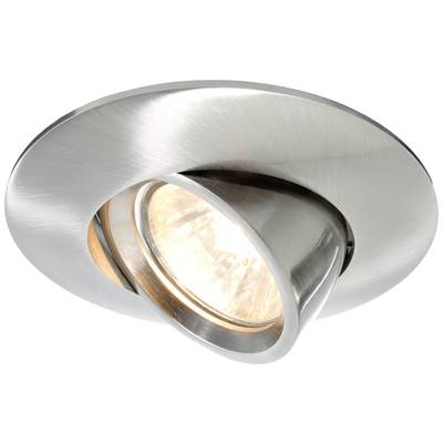 Runde, schwenkbare Einbauleuchte aus Metall mit glänzendem Finish und sichtbarem Glühbirneneinsatz. Geeignet für Deckenmontage.