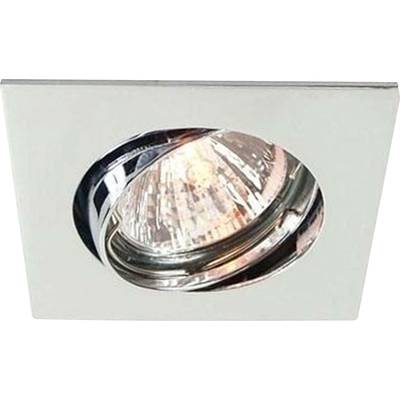 Quadratische Einbauleuchte mit rundem, verstellbarem Strahler. Silberne Metalloberfläche, geeignet für moderne Innenraumbeleuchtung.