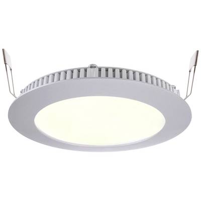 Runde, weiße LED-Deckenleuchte mit integrierten Kühlrippen und zwei Befestigungsklammern seitlich.