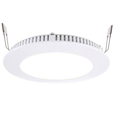 Runde, weiße LED-Deckenleuchte mit metallischen Halterungen, geeignet für den Einbau in Decken.