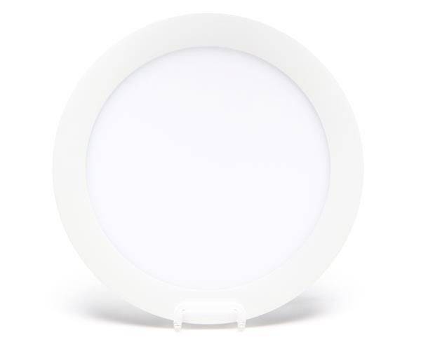 Runde, weiße LED-Leuchte mit schlichtem Design, geeignet für moderne Inneneinrichtungen.