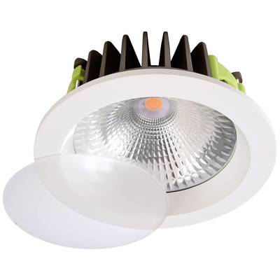 Runde LED-Deckenleuchte mit Kühlrippen und diffuser Abdeckung. Energiesparend, mit modernem Design für Innenräume geeignet.
