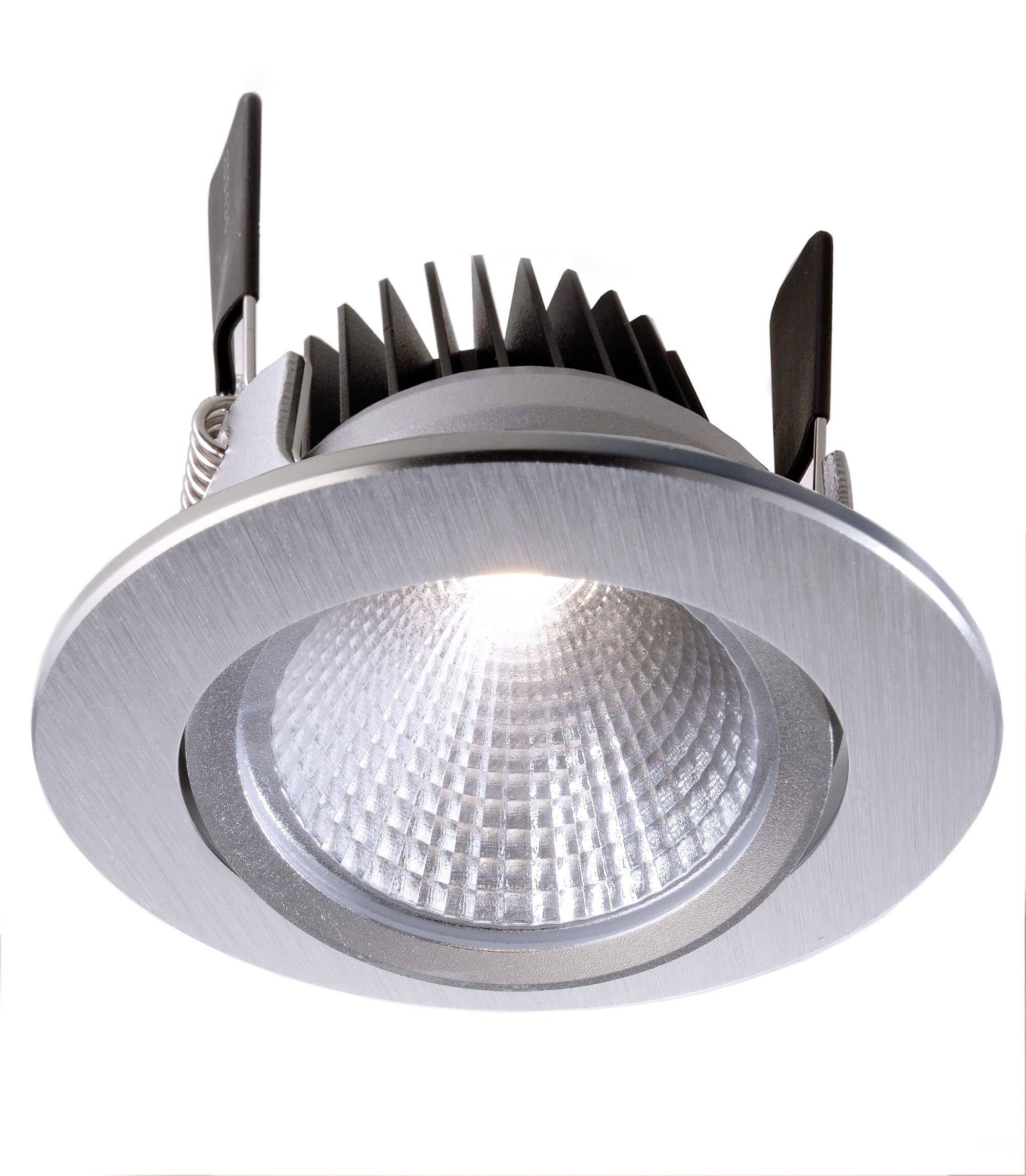 LED-Deckeneinbauleuchte mit rundem Rahmen und geriffeltem Reflektor, geeignet für moderne Innenraumbeleuchtung.