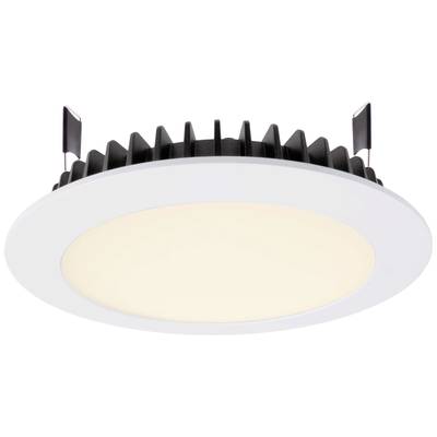 Rundes, weißes LED-Deckeneinbauleuchtmittel mit schwarzem Kühlkörper. Ideal für moderne Innenraumbeleuchtung.