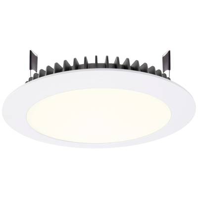 Rundes LED-Deckeneinbauleuchte mit weißem Rahmen und schwarzem Kühlkörper, geeignet für klare, gleichmäßige Raumausleuchtung.