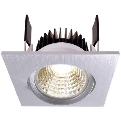 Quadratische Einbauleuchte mit sichtbarem LED-Glühlampen-Einsatz und Metallrahmen. Ideal für moderne Innenraumbeleuchtung.