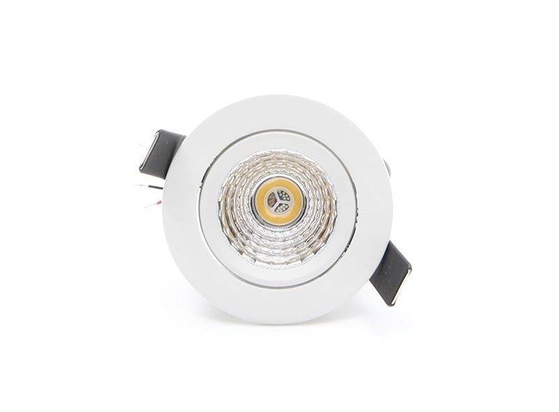 LED-Spotlight in runder Fassung mit zugänglichen Kontakten, geeignet für Einbau in Decken oder Wänden.