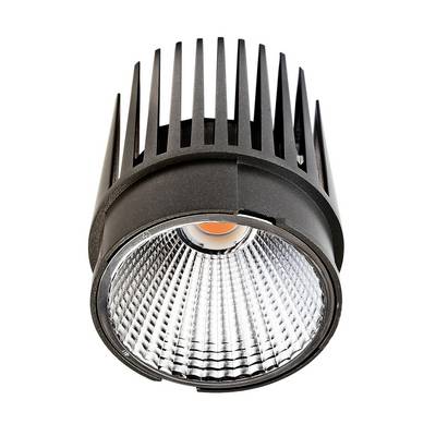 Schwarzer LED-Strahler mit Kühlrippen, von unten gesehen.