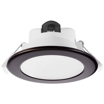 Runde LED-Deckenleuchte mit dunkelbraunem Rahmen und mattem weißen Diffusor. Designed für eine bündige Installation in der Decke.