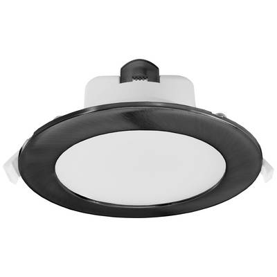 Runde LED-Einbauleuchte mit schwarzem Rahmen und weißem Diffusor, geeignet für Deckenmontage und moderne Raumbeleuchtung.