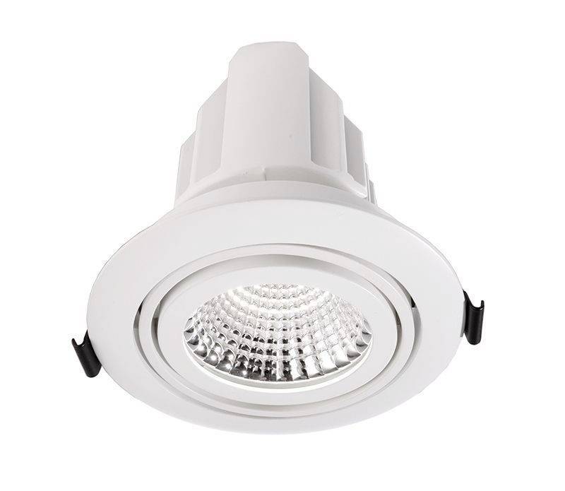 Weiße LED-Deckenleuchte mit rundem Rahmen und reflektierendem Inneren. Geeignet für moderne Innenräume oder Büros.