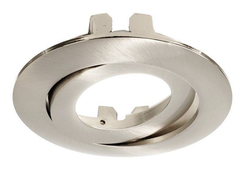 Ein runder LED-Einbauspot aus gebürstetem Metall, geeignet für Deckeneinbau in modernen Innenräumen.