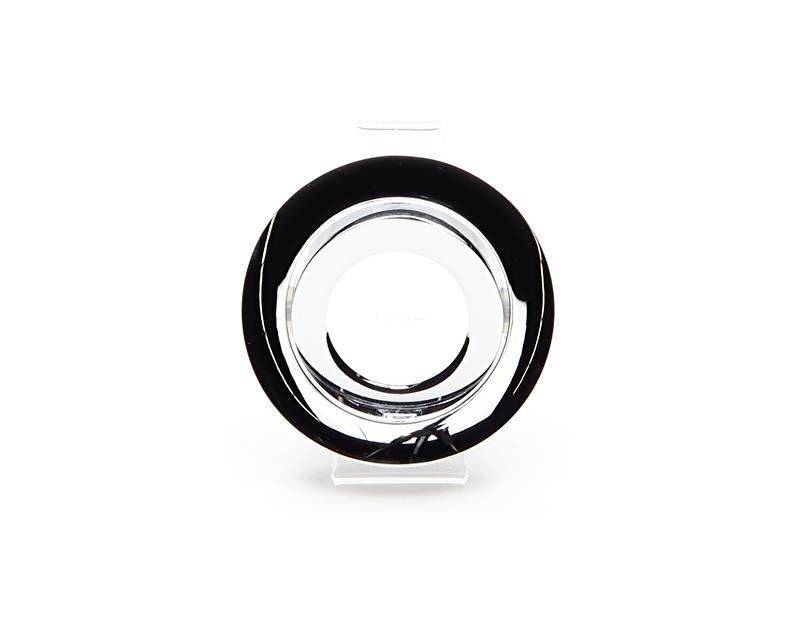 Elegante schwarze und transparente Glasvase mit modernem Design, ideal zur Dekoration. Sie steht auf einem weißen Hintergrund.