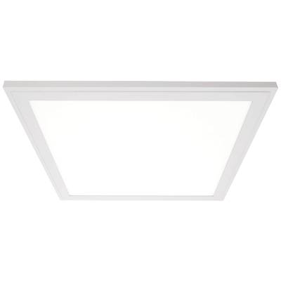 Quadratische LED-Leuchte mit weißem Rahmen, von unten betrachtet. Eignet sich zur Platzierung an Decken für helles, gleichmäßiges Licht.