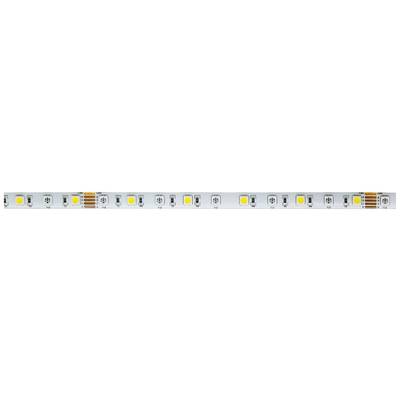 Ein langer LED-Streifen mit gleichmäßig verteilten gelben LEDs auf weißem Hintergrund, geeignet für Beleuchtungszwecke.