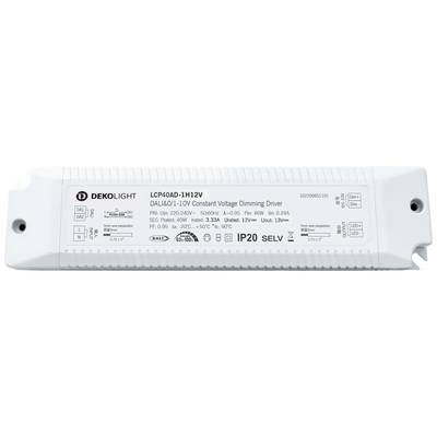 LED-Treiber von Dekolight, Modell LCP40AD-11H12V. Eingang 220-240V, 50/60Hz, Ausgang 12V DC, 40W. Schutzart IP20, für DALI/0-10V Dimmung.