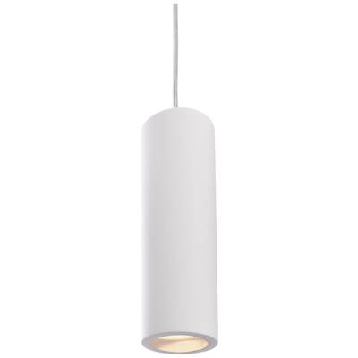 Weiße zylindrische Hängeleuchte mit schlichtem Design, leuchtet nach unten. Ideal für moderne Innenräume.
