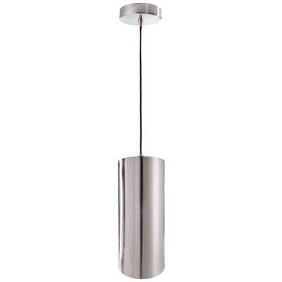 Eine moderne, zylindrische Pendelleuchte aus gebürstetem Metall mit einem schlanken Kabel und runder Deckenbefestigung.
