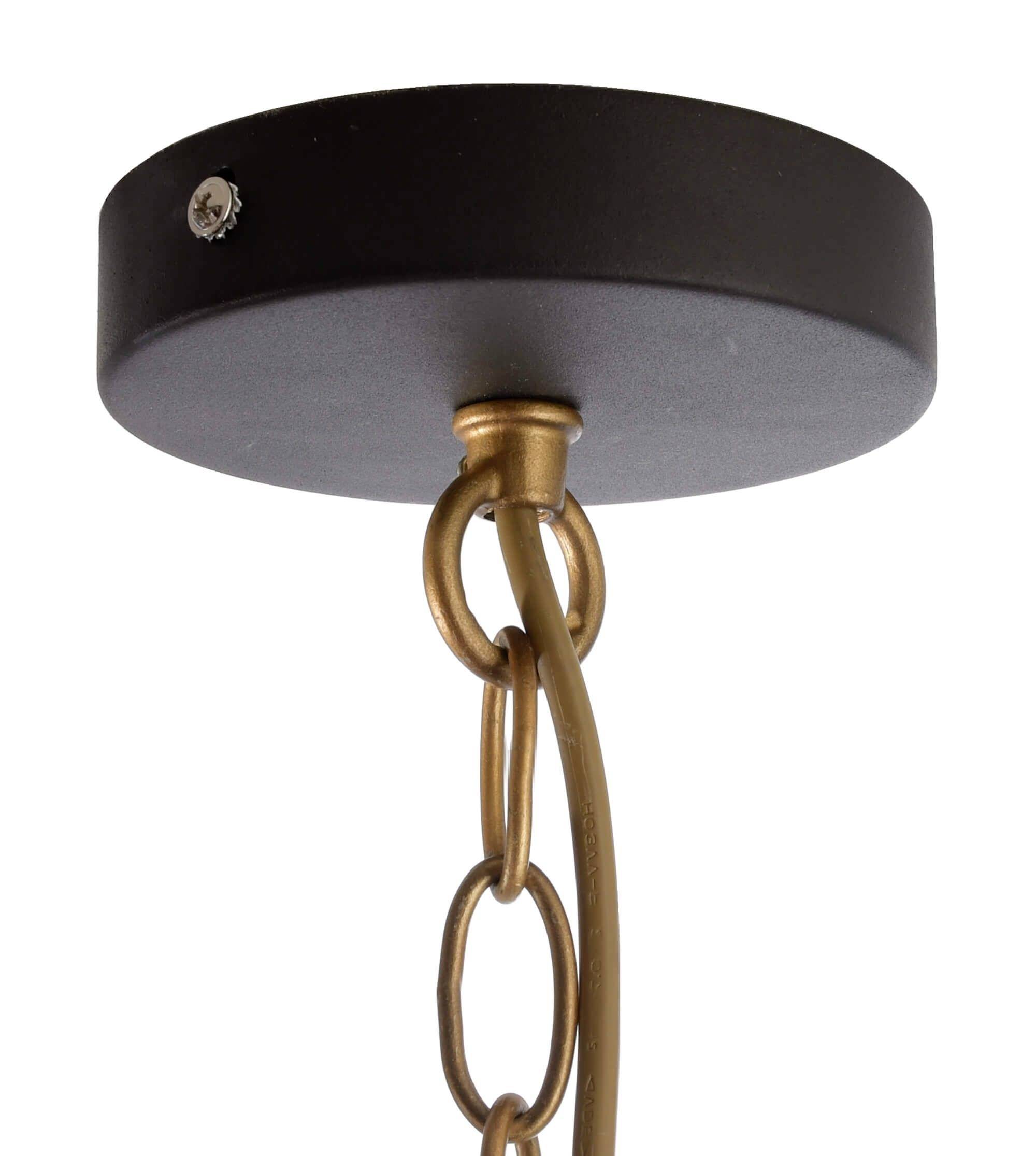 Schwarzer Deckenbaldachin mit goldener Kette, an der eine Lampe oder ein anderes Hängematerial befestigt werden kann.