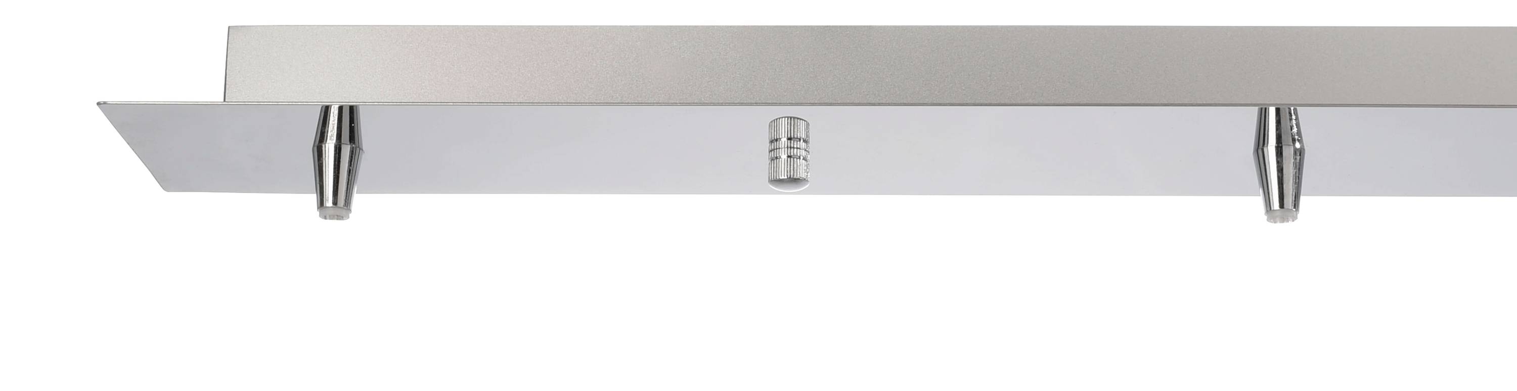 Silberfarbene Deckenhalterung mit drei integrierten LED-Lampen, modern und minimalistisch gestaltet.