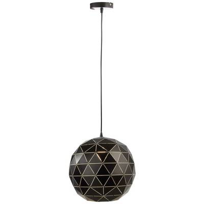 Schwarze, geometrische Hängeleuchte mit dreieckigen Mustern und Metallsockel, ideal für moderne Innenräume.