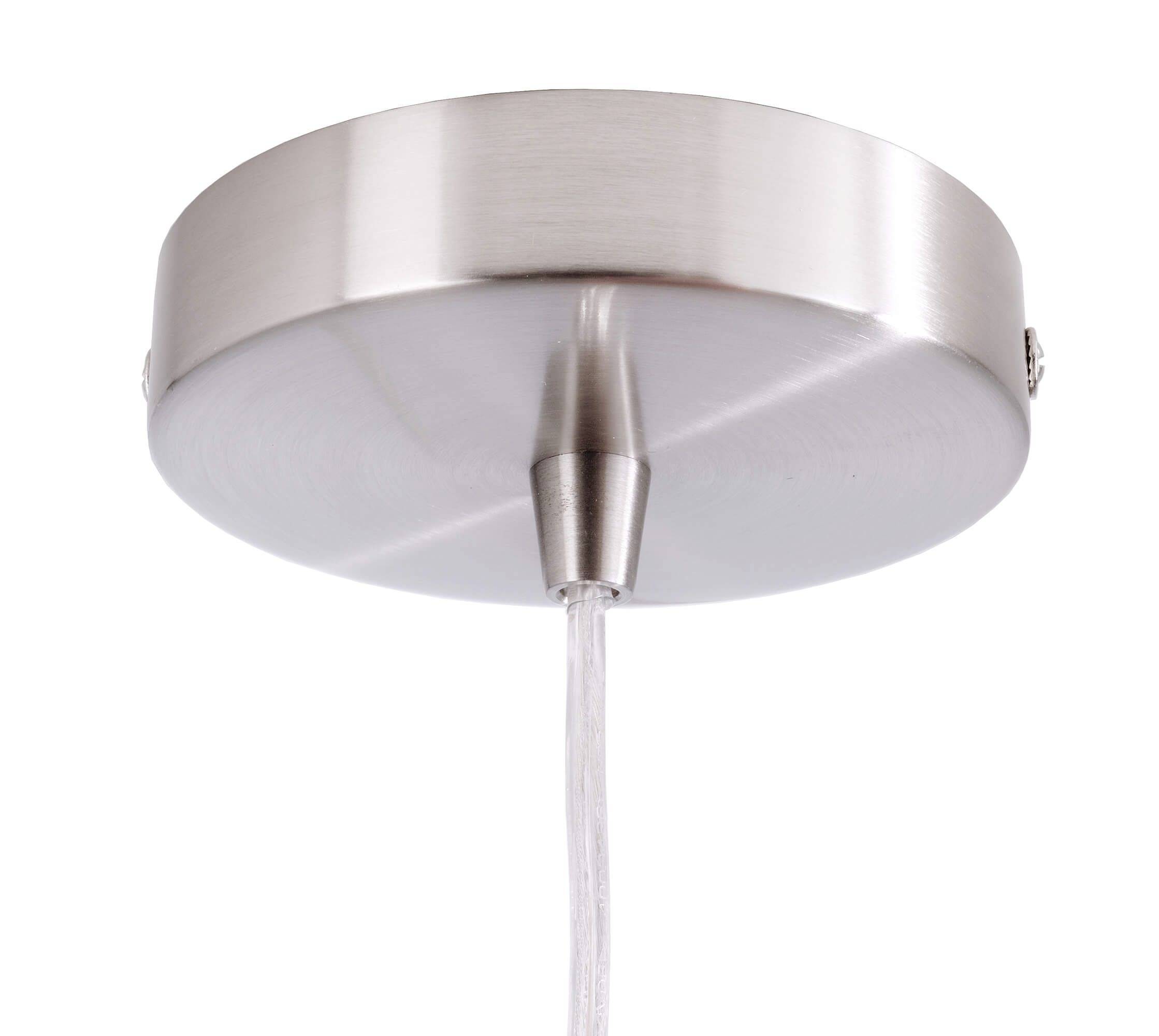 Metallene Deckenbefestigung einer Hängelampe mit Kabel.