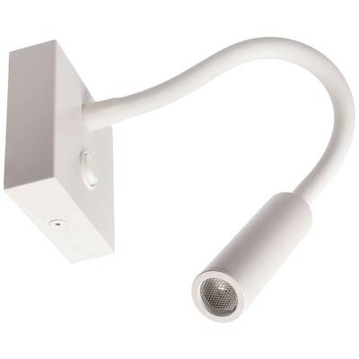 Weiße, flexible LED-Wandleuchte mit rechteckiger Halterung und zylindrischem Lampenkopf. Energiesparendes Design für gezielte Beleuchtung.
