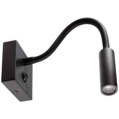Eine schwarze, flexible Leselampe mit Wandhalterung, geeignet zum direkten Beleuchten von Büchern oder Arbeitsbereichen.