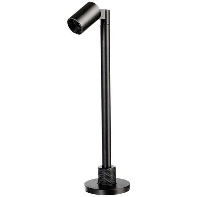 Schwarze, moderne Stehlampe mit schlankem Design und verstellbarem Lampenkopf. Ideal für gezielte Beleuchtung.