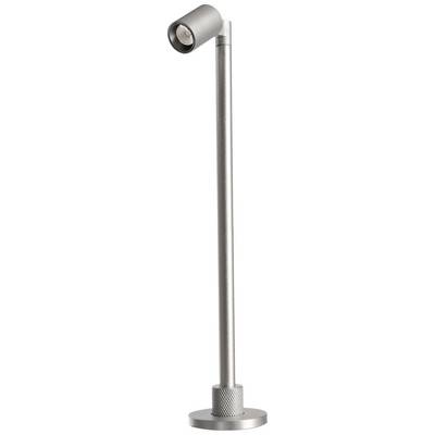 Eine silberne Stehlampe mit einem schwenkbaren Kopf. Ideal für gezielte Beleuchtung in modernen Innenräumen.
