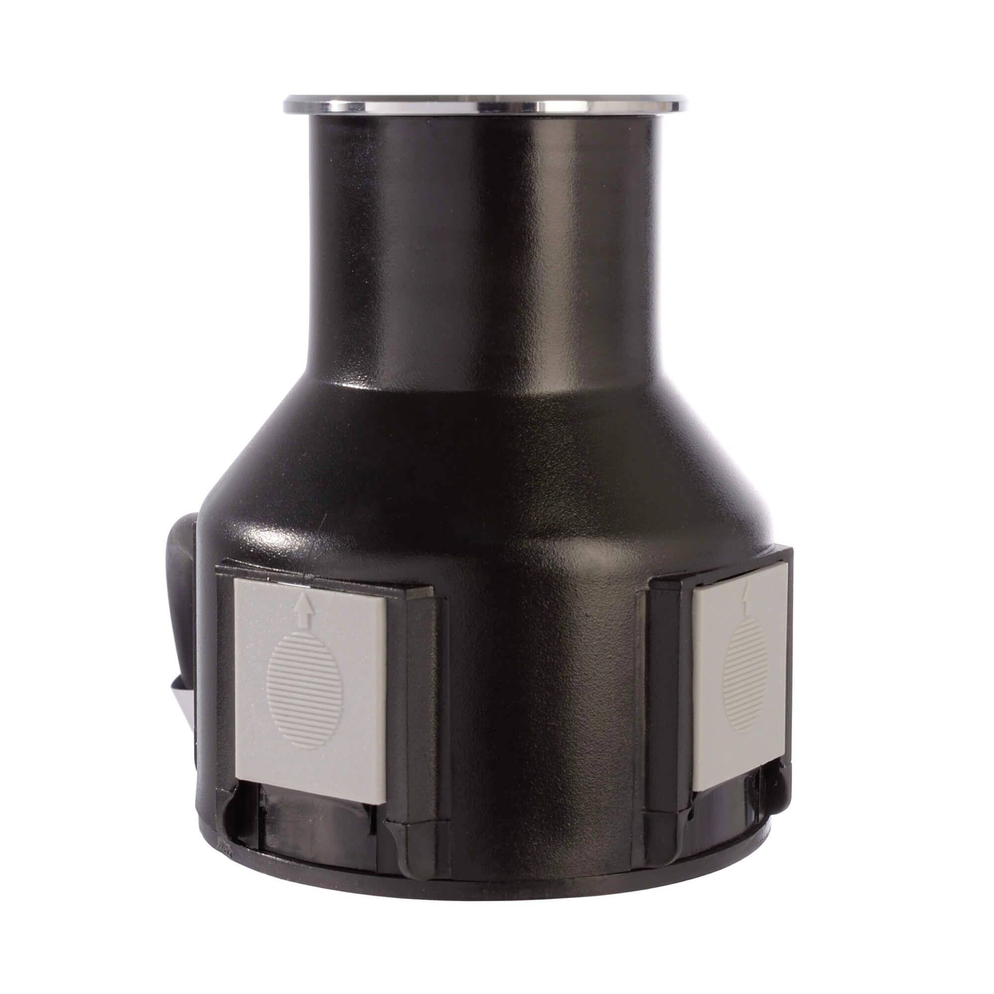 Schwarzer metallischer Adapter (DN355/14'') für industrielle Anwendungen mit zwei quadratischen, grauen Verbindungselementen.
