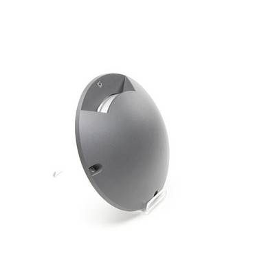 Rundes, graues LED-Wandlicht aus Metall zur seitlichen Beleuchtung, geeignet für den Außenbereich.