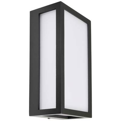 Schwarze, rechteckige Wandleuchte mit weißem Lampenschirm, geeignet für moderne Innenräume.