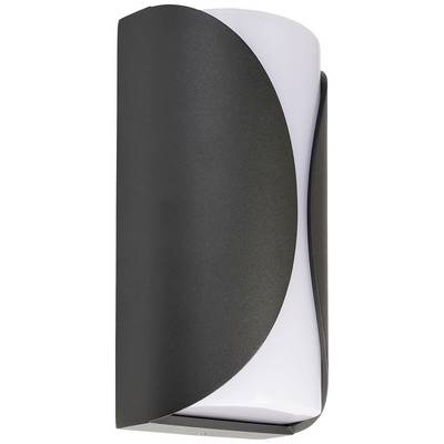Schwarze Wandlampe mit gebogenem Design und weißem Diffusor, geeignet für moderne Innenräume.