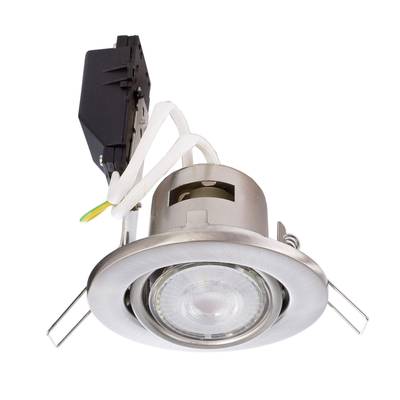 Deckenstrahler in Edelstahl-Optik mit Kabel und Halterung, zeigt eine moderne, funktionale Beleuchtungslösung.