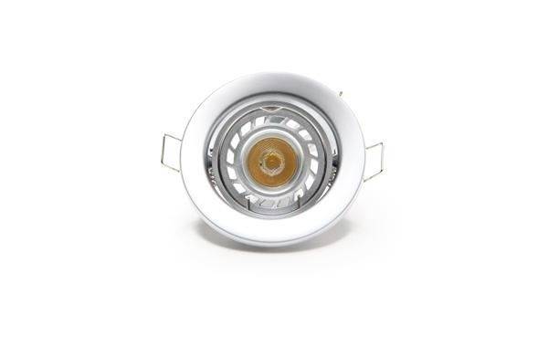 Eine einzelne weiße LED-Einbauleuchte mit rundem Rahmen. Sie ist für Deckenbeleuchtung geeignet und hat eine moderne, schlichte Optik.