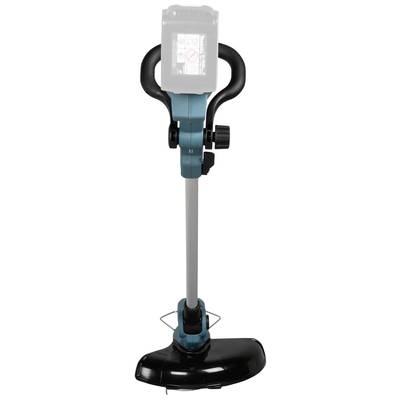 Elektrischer Rasentrimmer in blau-schwarzer Farbgebung mit ergonomischem Griff und verstellbarem Stiel, geeignet für Gartenarbeiten.