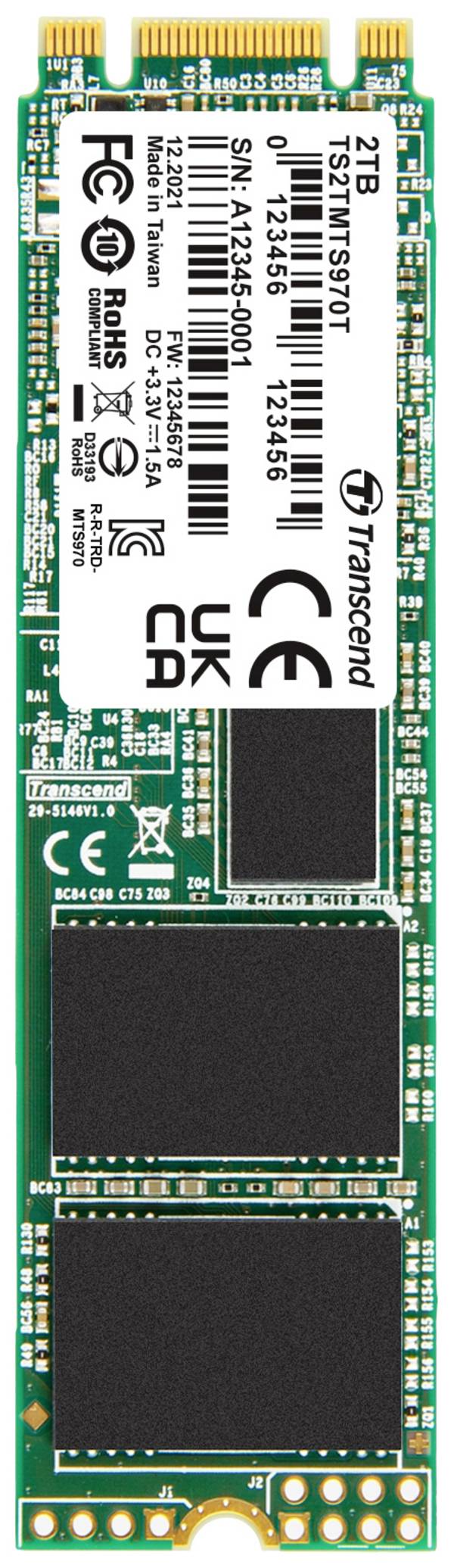 Transcend MTS970T 2 TB Interne M.2 SATA SSD 2280 SATA III Industrial TS2TMTS970T