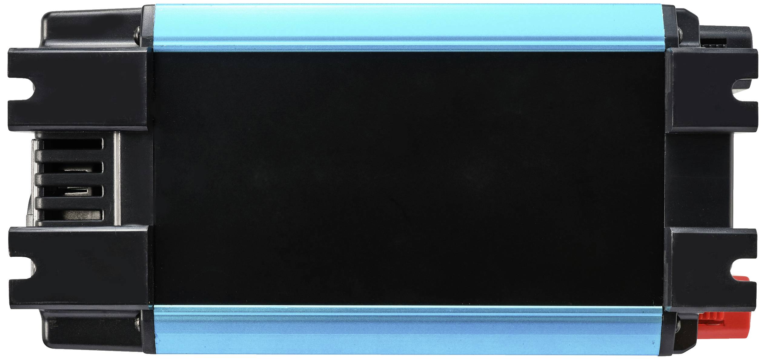 'Ein rechteckiger Wechselrichter mit blauer Umrandung und schwarzen Details, Hauptfunktion zur Umwandlung von Gleichstrom in Wechselstrom.'