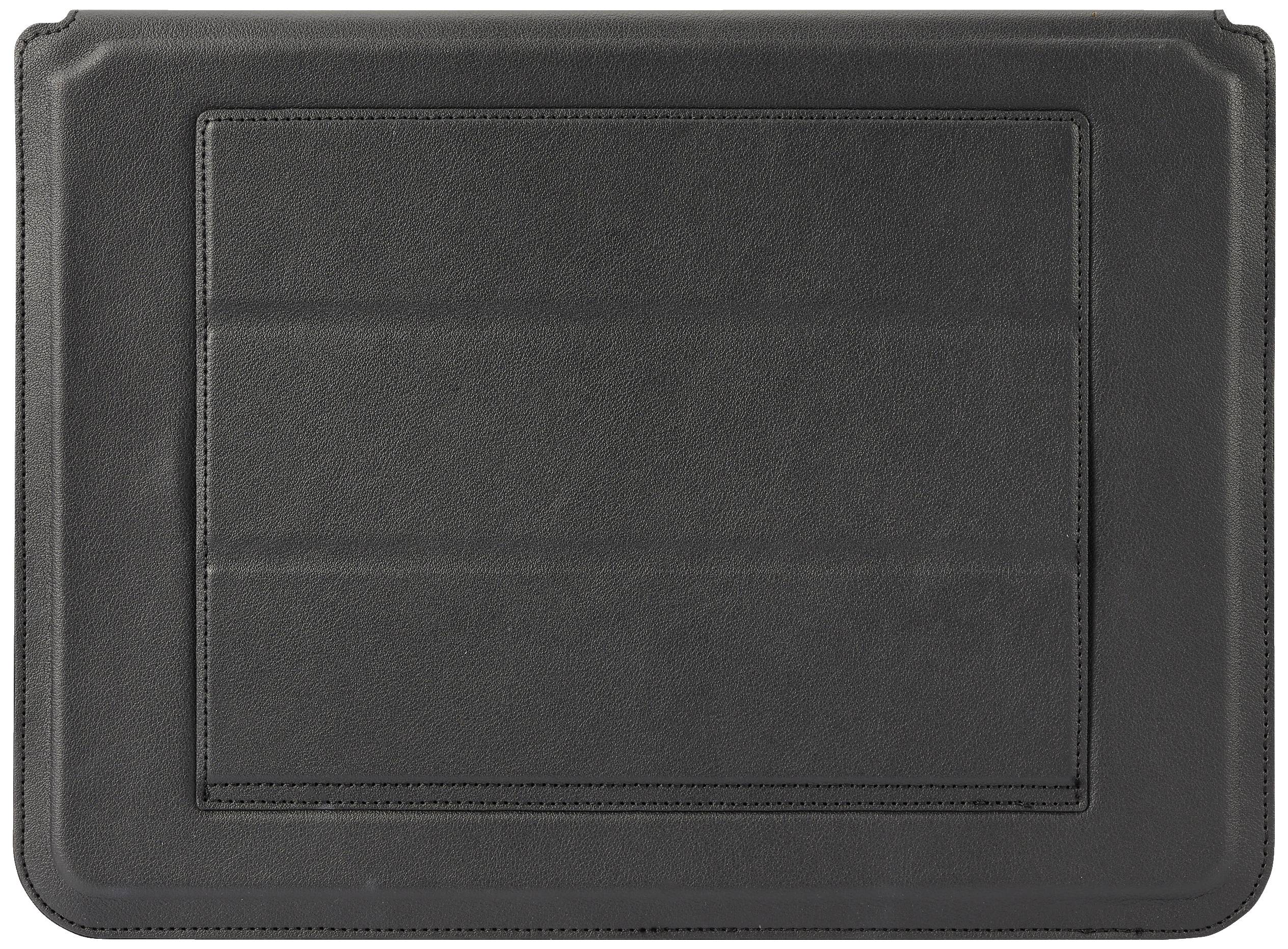 Schwarze Tablet-Hülle mit einfacher, glatter Oberfläche und rechteckigem, gefüttertem Design in der Mitte.