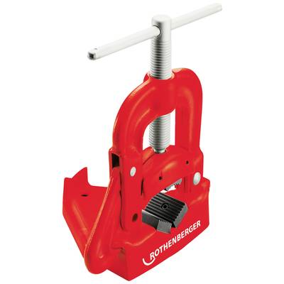 Rote Rohrbiegemaschine von Rothenberger, verwendet zum Biegen von Rohren. Stabile Metallkonstruktion mit T-Griff zur Bedienung.