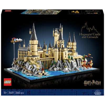 Lego-Set von Hogwarts Schloss und Gelände, 2660 Teile, ab 18 Jahren, aus der Harry Potter Serie, zeigt eine Miniaturversion des Schlosses.