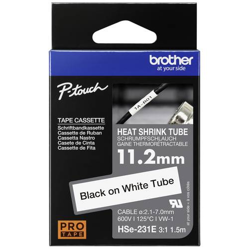 Thumbnail - Schriftband Wärme-Schrumpfschlauch Brother HSe HSE231E Bandfarbe: Weiß Schriftfarbe:Schwarz 11.2 mm 1.5 m