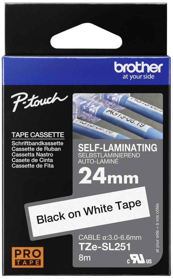 Brother TZe TZESL251 Bandfarbe: Weiß Schriftfarbe:Schwarz 24 mm 8 m