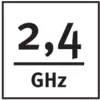 '2,4 GHz' in weißer Schrift auf schwarzem Hintergrund.