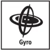 'Ikon eines Gyroskops, bestehend aus drei Ringen, die sich um eine zentrale Achse schlingen. Unten steht der Text "Gyro".'