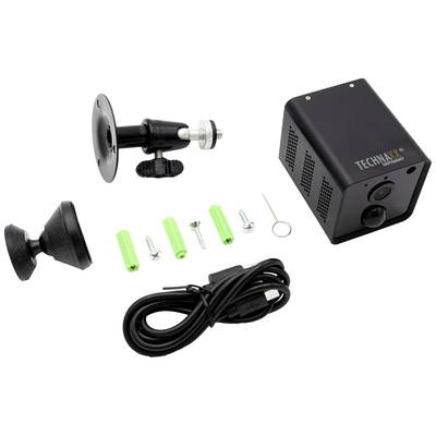 Überwachungskamera-Set mit Kamera, Wandhalterung, Kabel, Montagezubehör und Schlüssel. Geeignet für Sicherheitsinstallationen.